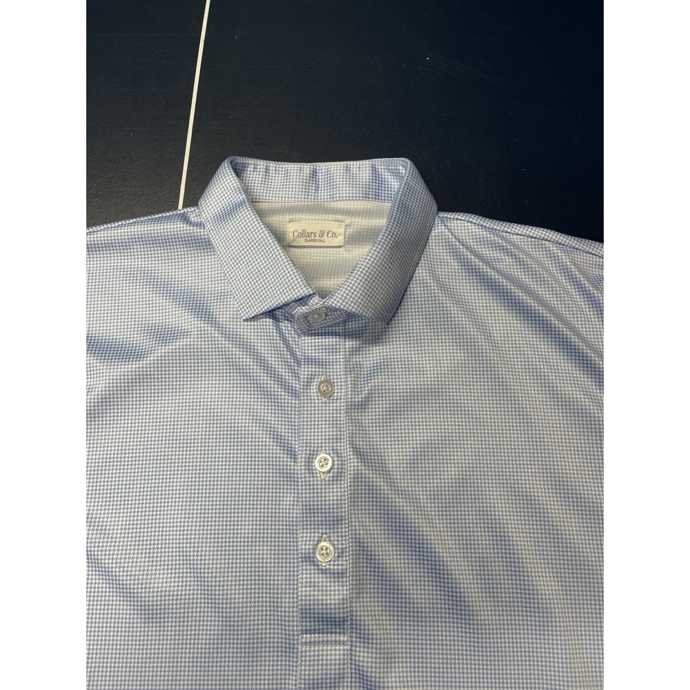 Collars & Co Dress Collar Polo Mens XL Tall XLT Blue White Short Sleeve Shirt